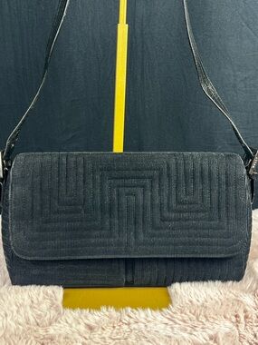 BALLY VINTAGE Black Corduroy Geometric Baguette Bag - PRISTINE